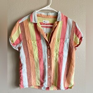 Gap adult woman size small short sleeve collared linen-cotton blend shirt